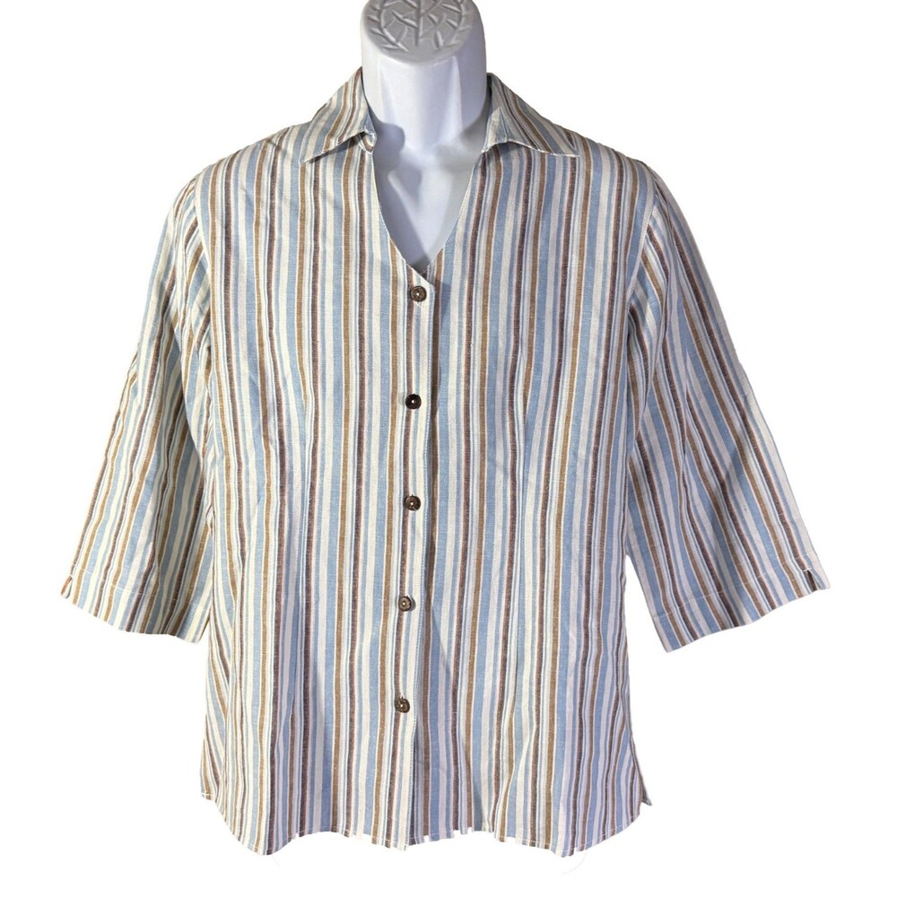 OVRIS Women's 3/4 Sleeve Button Down Striped Shirt Small‎